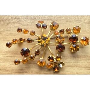Vtg Austrian Art Glass Brooch Amber 2.25" Gift (READ)